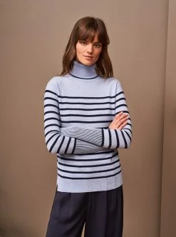LLC21249_LT-BLUE/NAVY Knitwear AAA Lean Lines Turtleneck