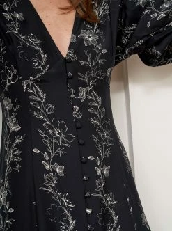 LLC13206_BLACK / IVORY LINEAR FLORAL Florence Dress Dresses