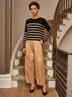 LLC21380_BLACK/ CAMEL Mini Striped Toujours Sweater Monogram