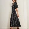 LLC13206_BLACK / IVORY LINEAR FLORAL Florence Dress Dresses