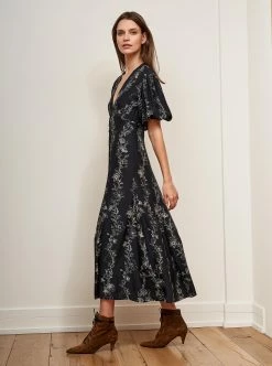 LLC13206_BLACK / IVORY LINEAR FLORAL Florence Dress Dresses