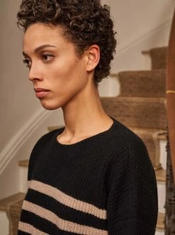 LLC21380_BLACK/ CAMEL Mini Striped Toujours Sweater Monogram