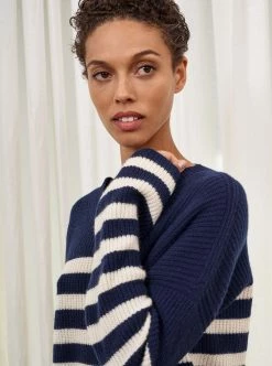 LLC21380_NAVY/CREAM Monogram Mini Striped Toujours Sweater