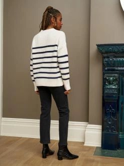 LLC21685_CREAM/NAVY Monogram Striped Toujours Sweater