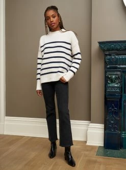 LLC21685_CREAM/NAVY Monogram Striped Toujours Sweater