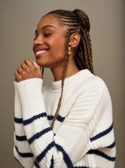 LLC21685_CREAM/NAVY Monogram Striped Toujours Sweater