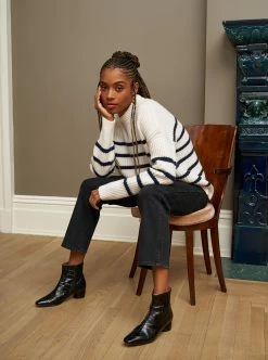 LLC21685_CREAM/NAVY Monogram Striped Toujours Sweater