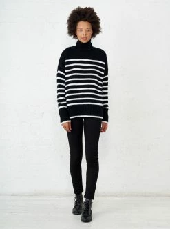 LLC21124_BLACK/CREAM Knitwear Marin Turtleneck