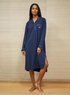 LLC23042_WHITE / NAVY Bonne Nuit Shirt Dress Monogram