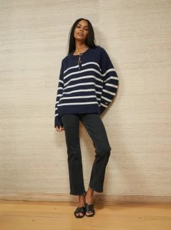 LLC21674_NAVY/CREAM Striped Val Sweater Monogram 21 LLC21674_NAVY/CREAM Striped Val Sweater Monogram