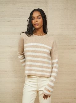 LLC21310_TAN/PALE BLUE Mini Striped Toujours Sweater