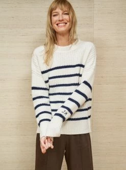 LLC21685_CREAM/NAVY Monogram Striped Toujours Sweater