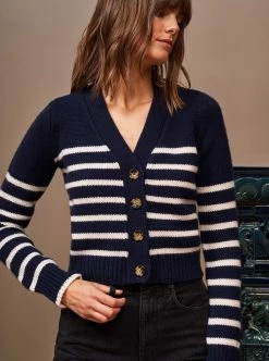 LLC21243_NAVY/CREAM Monogram Mini Marin Cardigan