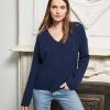 LLC21229_NAVY Toujours V Neck Sweater Knitwear