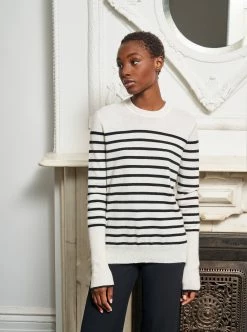 LLC21037_CREAM/BLACK AAA Lean Lines Sweater