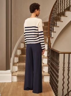 LLC21310_CREAM/NAVY Mini Striped Toujours Sweater