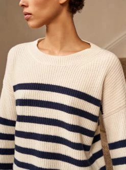 LLC21310_CREAM/NAVY Mini Striped Toujours Sweater