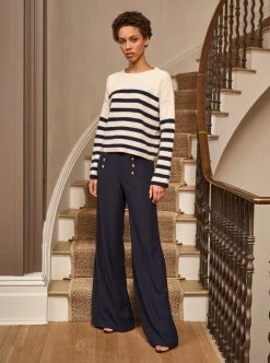 LLC21310_CREAM/NAVY Mini Striped Toujours Sweater