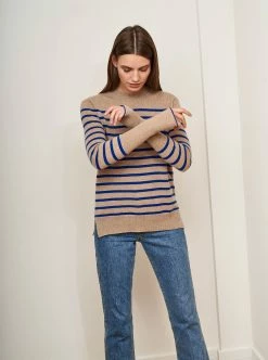 LLC21037_Camel/YK Blue Knitwear AAA Lean Lines Sweater