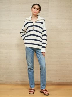 LLC21704_CREAM/NAVY Bateau Sweater Knitwear