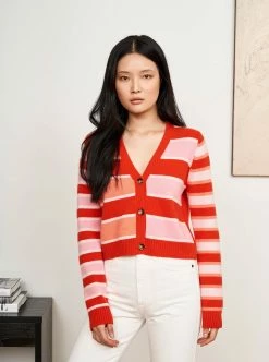 LLC21594_POPPY/FROSTING/GUM/CORAL Block Stripe Cardigan