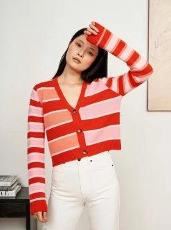LLC21594_POPPY/FROSTING/GUM/CORAL Block Stripe Cardigan