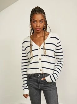 LLC21587_CREAM/NAVY Knitwear Block Stripe Cardigan