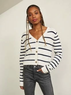 LLC21587_CREAM/NAVY Knitwear Block Stripe Cardigan