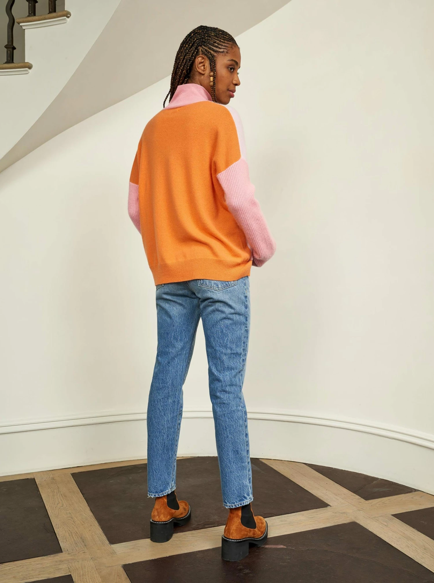 LLC21592 _LIGHT PINK/PEACH/ LIGHT PEACH/ ORANGE Knitwear Block Turtleneck 5 LLC21592 _LIGHT PINK/PEACH/ LIGHT PEACH/ ORANGE Knitwear Block Turtleneck