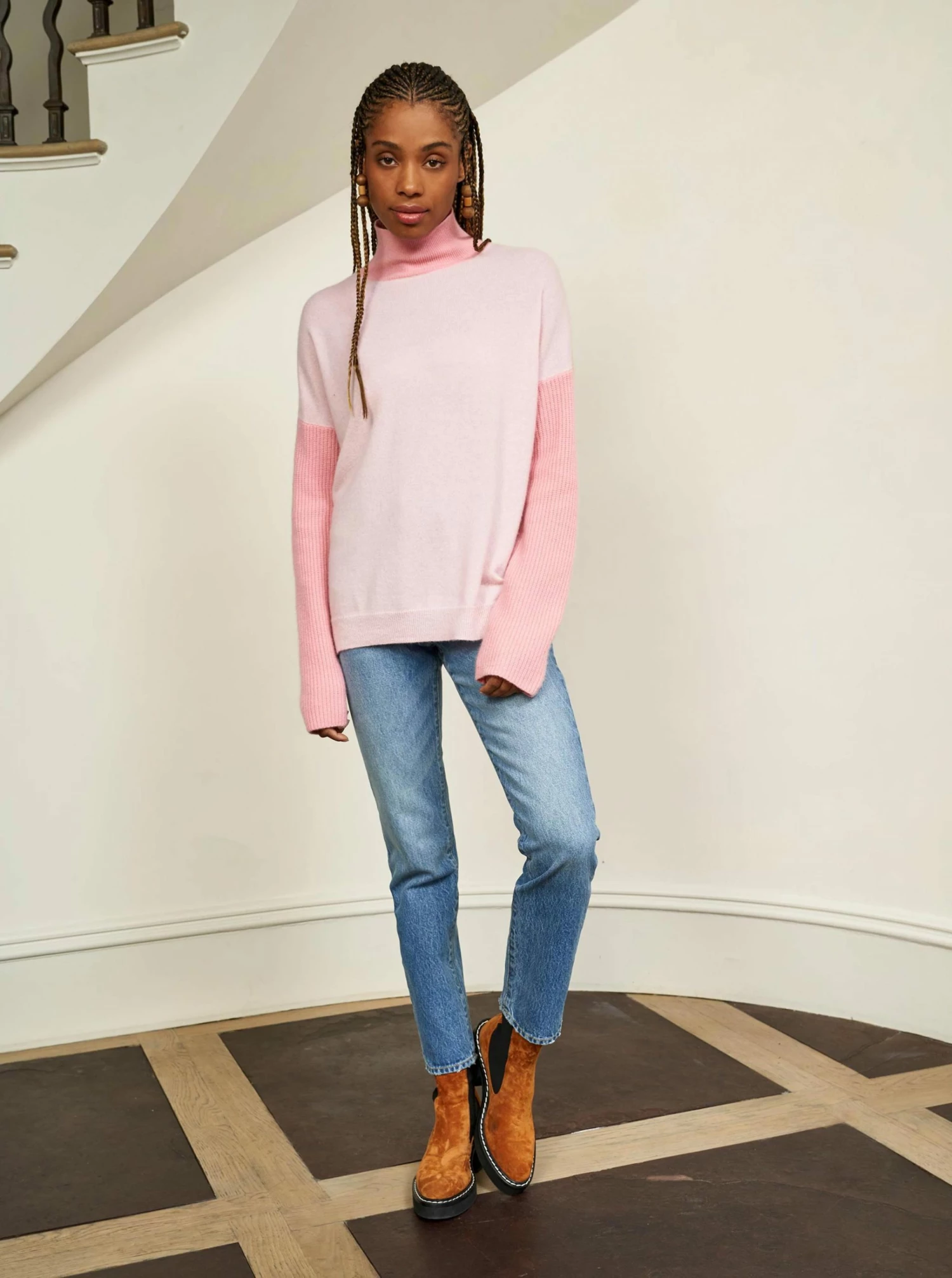 LLC21592 _LIGHT PINK/PEACH/ LIGHT PEACH/ ORANGE Knitwear Block Turtleneck 3 LLC21592 _LIGHT PINK/PEACH/ LIGHT PEACH/ ORANGE Knitwear Block Turtleneck