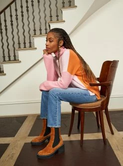 LLC21592 _LIGHT PINK/PEACH/ LIGHT PEACH/ ORANGE Knitwear Block Turtleneck