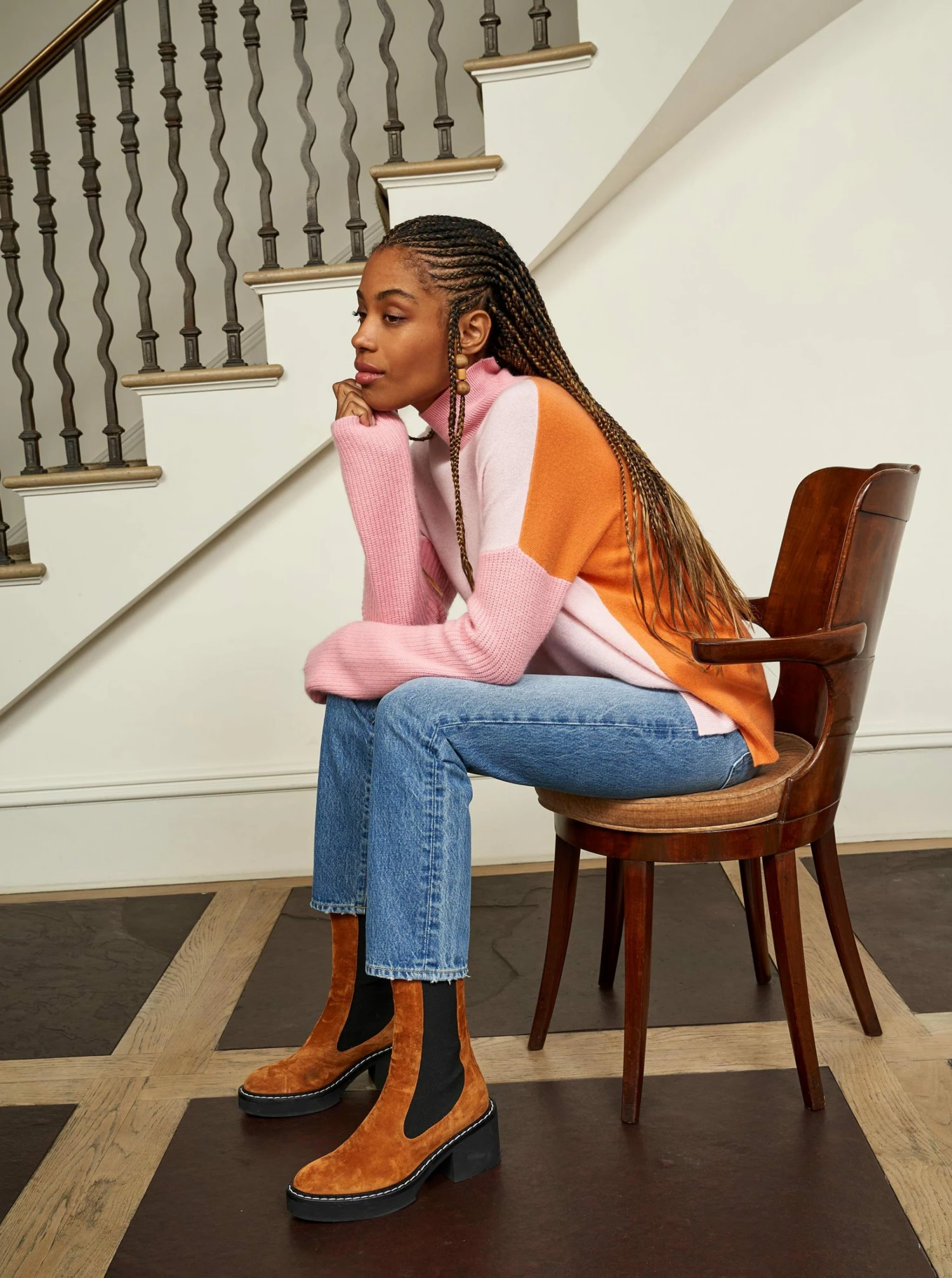 LLC21592 _LIGHT PINK/PEACH/ LIGHT PEACH/ ORANGE Knitwear Block Turtleneck 4 LLC21592 _LIGHT PINK/PEACH/ LIGHT PEACH/ ORANGE Knitwear Block Turtleneck