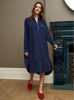 LLC23042_NAVY / WHITE Bonne Nuit Shirt Dress
