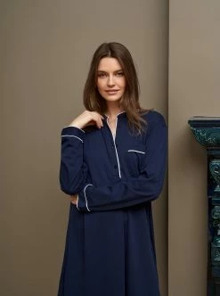 LLC23042_NAVY / WHITE Bonne Nuit Shirt Dress