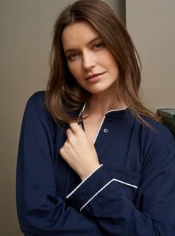 LLC23042_NAVY / WHITE Bonne Nuit Shirt Dress