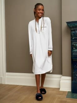 LLC23042_WHITE / NAVY Bonne Nuit Shirt Dress Monogram