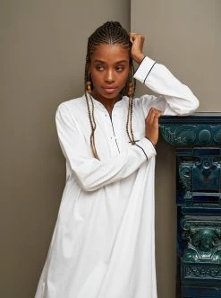 LLC23042_WHITE / NAVY Bonne Nuit Shirt Dress Monogram