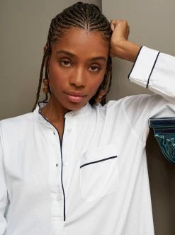 LLC23042_WHITE / NAVY Bonne Nuit Shirt Dress Monogram