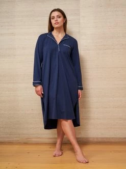 LLC23042_NAVY / WHITE Bonne Nuit Shirt Dress