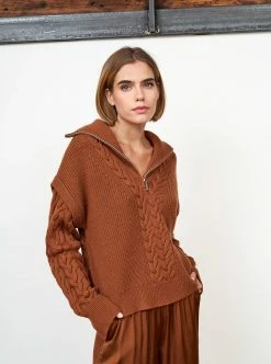 LLC21517_RUST Cable Bastien Sweater Knitwear