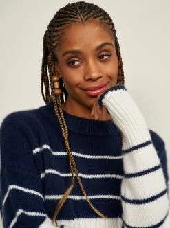 LLC21630_NAVY/CREAM Color Block Marin Sweater Knitwear