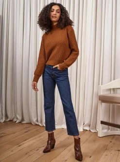 LLC21544_RUSTY BROWN Honeycomb Mini Mockneck