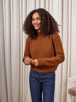 LLC21544_RUSTY BROWN Honeycomb Mini Mockneck