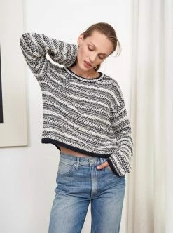 LLC21566_IVORY/NAVY Knitwear Jeanne Sweater