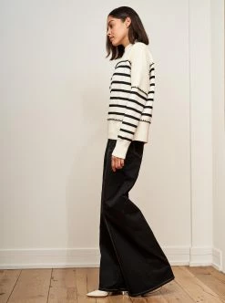 LLC21455_CREAM/BLACK Knitwear Marine Sweater