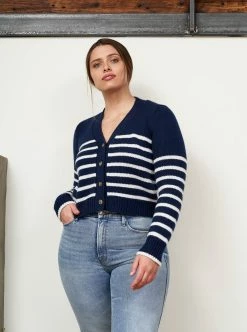 LLC21243_NAVY/CREAM Monogram Mini Marin Cardigan