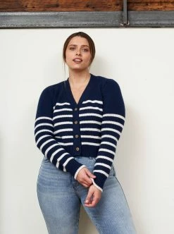 LLC21243_NAVY/CREAM Monogram Mini Marin Cardigan