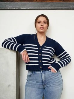 LLC21243_NAVY/CREAM Monogram Mini Marin Cardigan