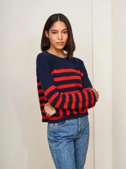 LLC21380_NAVY/ORANGEY RED Mini Striped Toujours Sweater Monogram