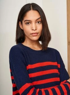LLC21380_NAVY/ORANGEY RED Mini Striped Toujours Sweater Monogram 12 LLC21380_NAVY/ORANGEY RED Mini Striped Toujours Sweater Monogram